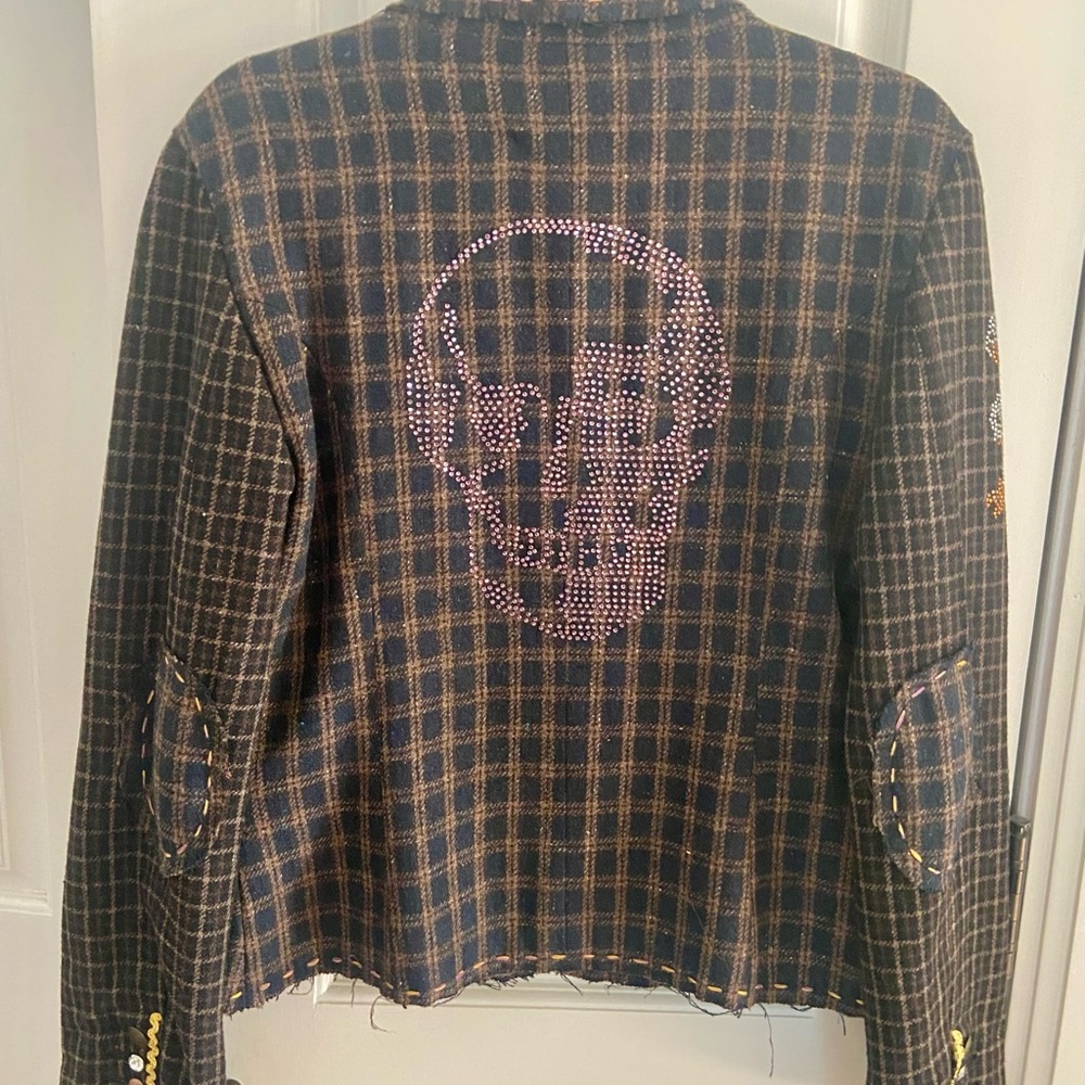 RAW Vintage Plaid Women's Jacket with patchwork and skull embellishment